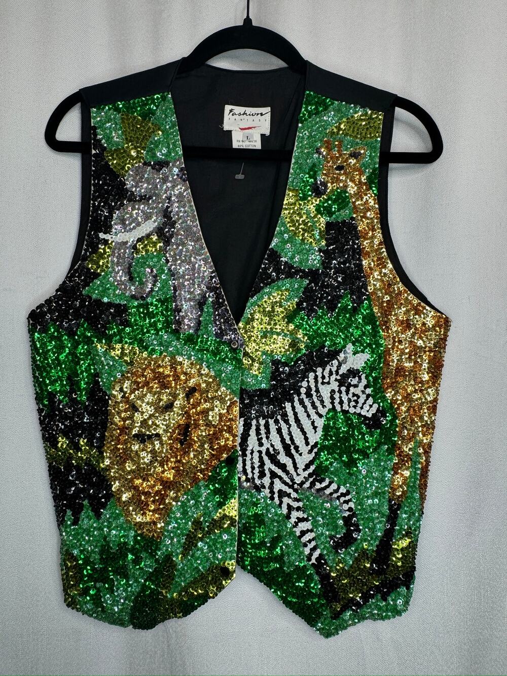 459. Fashion Fantasy Art Sequin Animal Print Vest Size L